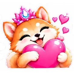 Malibu Inu hugging a pink heart