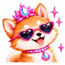 Malibu Inu in heart-shaped sunglasses