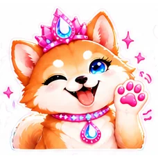 Malibu Inu winking and waving a paw