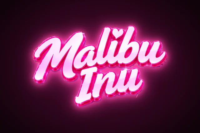 The Malibu Inu script logo glowing pink on a dark background
